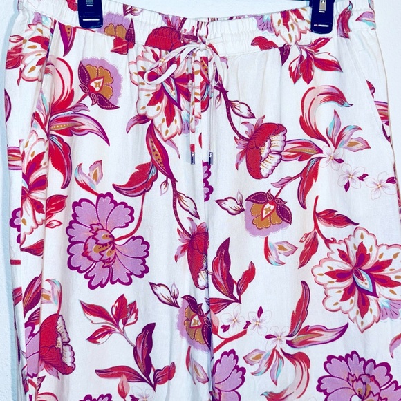 Laundry by Shelli Segal Los Angeles Colorful Floral Palazzo Linen Pants Large - Picture 2 of 3